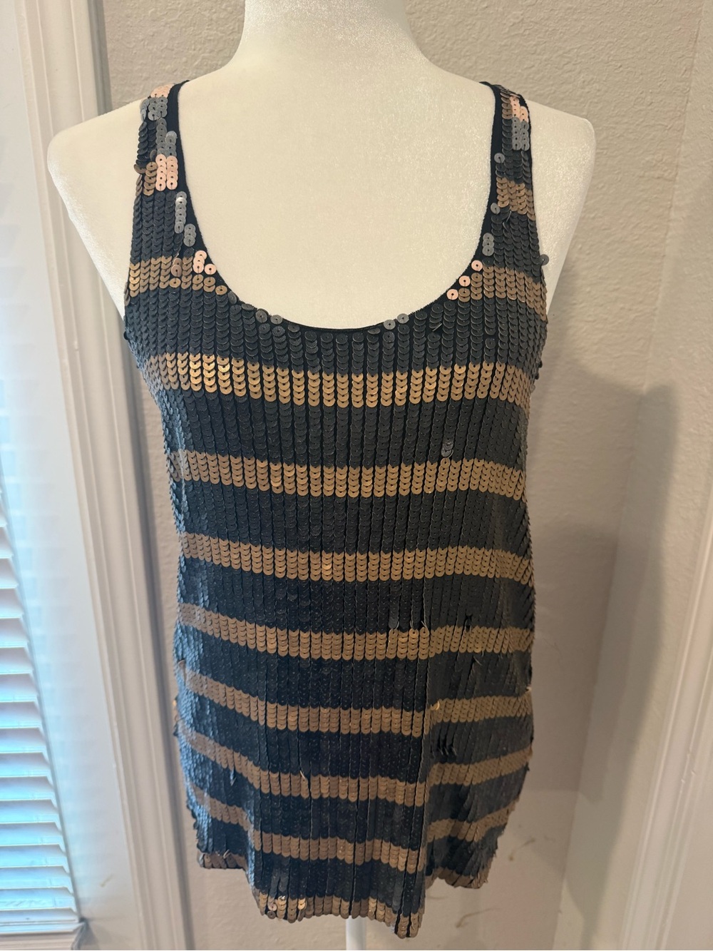 Joe's Jeans Black and Gold Striped Sequin Tank Y2K Sz M Racerback